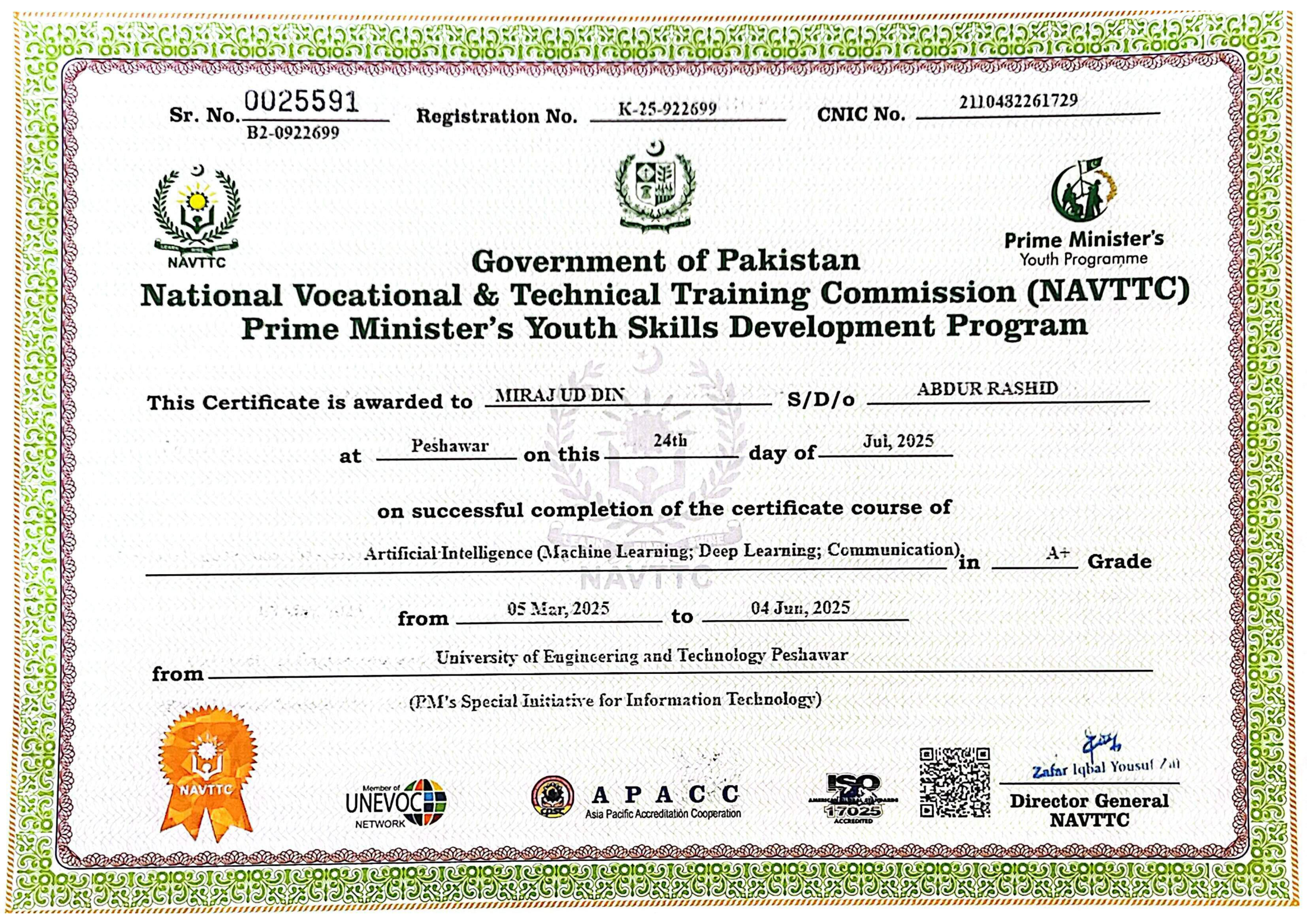 NAVTTC Certificate